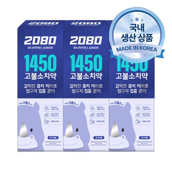 애경-스타배송 2080 주니어 1450 고불소 치약 애플라임향 80g X 3개입