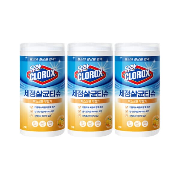 유한양행스타배송 유한크로락스 세정살균티슈 시트러스 블렌드 75매 3개