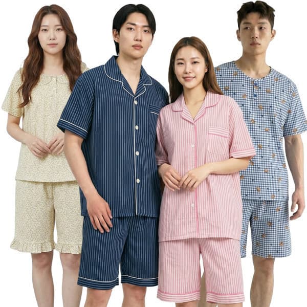 3355shop 봄 여름 잠옷 세트 커플 파자마 빅사이즈