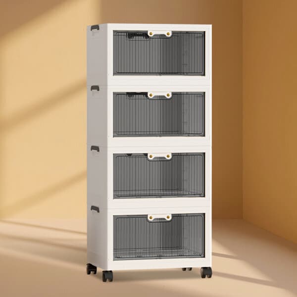 VilladeHouse 투명 오픈형 폴딩 리빙박스 대형 4단 70L x 4 - 최저가 90,500원