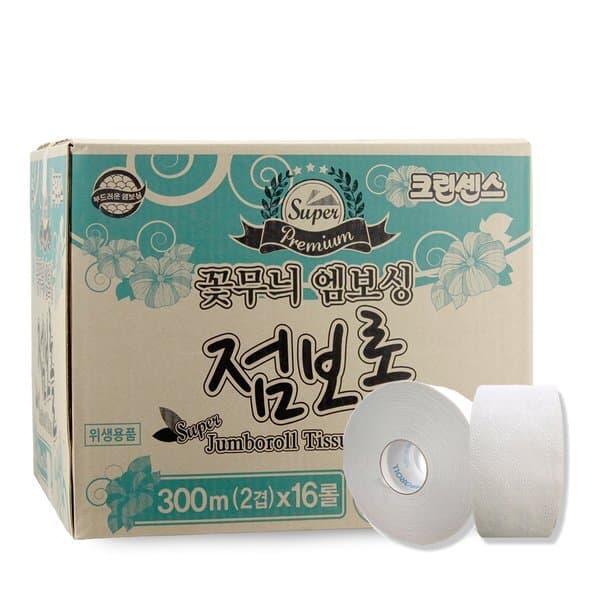 신세계몰 크린센스 슈퍼 꽃무늬 엠보싱 점보롤 300m 2겹 16롤