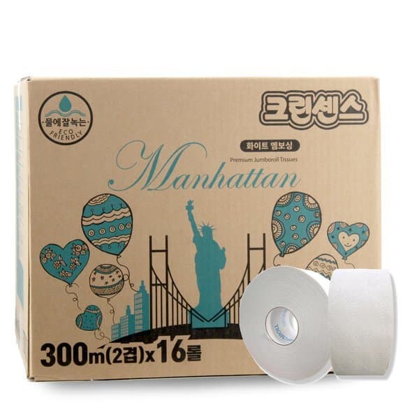 신세계몰 크린센스 맨해튼 프리미엄 엠보싱 점보롤 300m 2겹 16롤 - 최저가 33,820원
