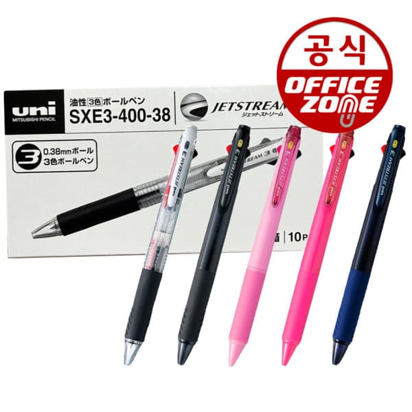 오피스존(주) 유니 제트스트림 3색 멀티펜 SXE3-400-38 0.38mm 10자루