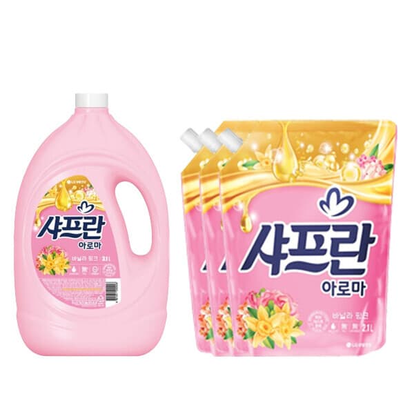 LG생활건강-스타배송 샤프란 섬유유연제 바닐라핑크 3.1L + 2.1L 3개 - 최저가 15,900원