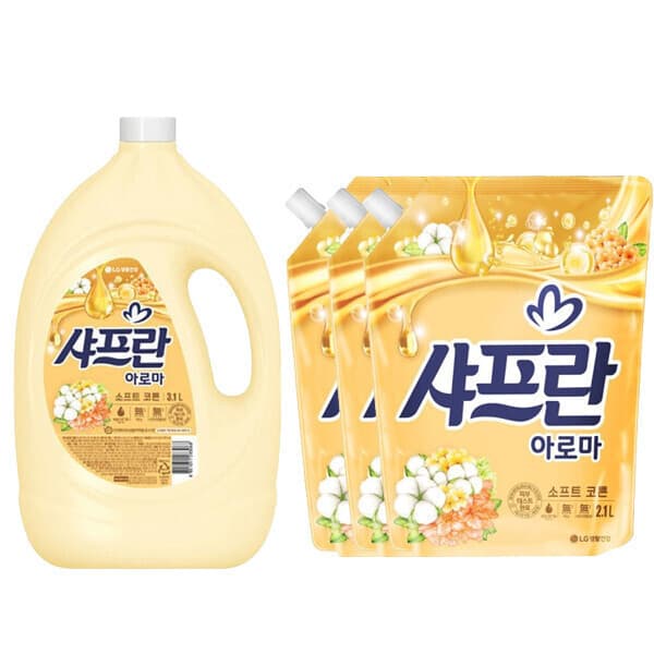 LG생활건강-스타배송 샤프란 섬유유연제 소프트코튼 3.1L + 2.1L 3개