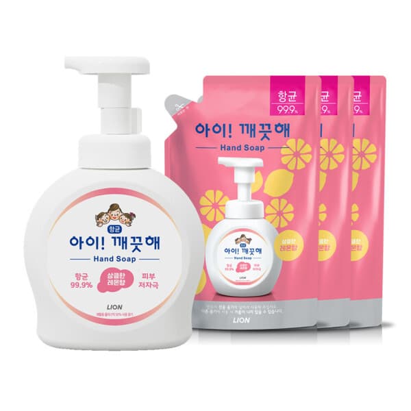 라이온코리아 아이깨끗해 핸드워시 레몬향 490ml 본품 1개 + 450ml 리필 3개 - 최저가 26,480원