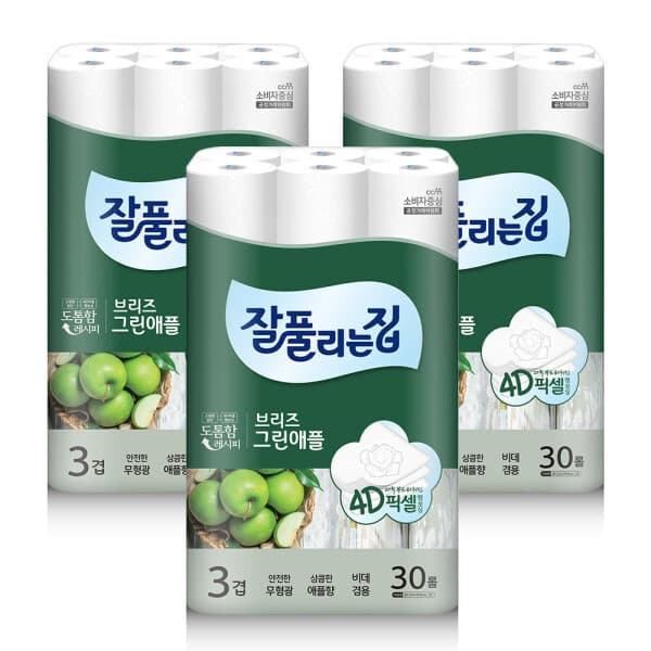 미래생활 잘풀리는집 미래생활 잘풀리는집 브리즈 그린애플 3겹 화장지 25m x 30롤 x 3팩
