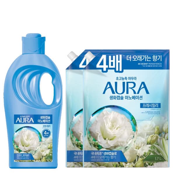 LG생활건강-스타배송 아우라 생화캡슐 섬유유연제 프레시릴리 1L + 1.7L x 2개 - 최저가 19,800원