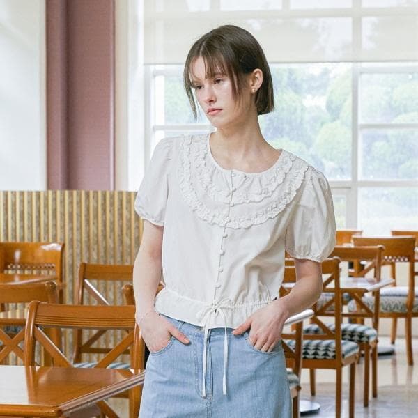 fashionplus OW4MB533 밑단 스트링 러플 블라우스 - 최저가 198,000원