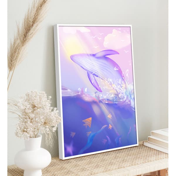 딘아트 A2 돈들어오는 고래그림 일러스트 대형 벽 액자