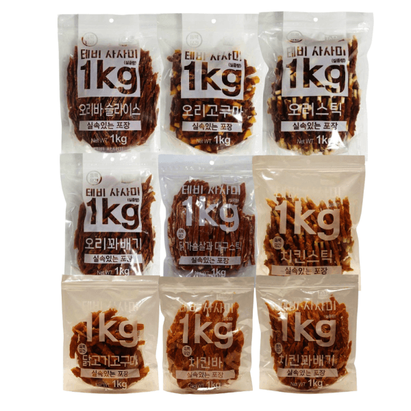댕냥댕냥마트 테비 사사미 1kg 치킨스틱 강아지 간식