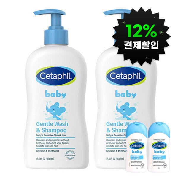 갈더마코리아스타배송 세타필 탑투토 베이비 워시 앤 샴푸 400ml 2개 + 베이비 데일리 워시앤샴푸 50ml 2개