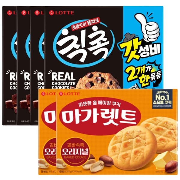 롯데제과-스타배송 칙촉 168g x 4곽 + 마가렛트 오리지널 352g x 2곽