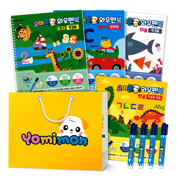요미몬(주) 요미몬 와우펜북 4종 패키지 한글+숫자+영어+미술 글씨그림 자동소거 워크북