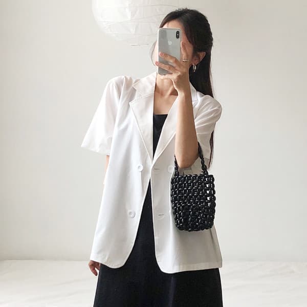 fashionplus 힙가려요 베이직 테일러드 카라 오버핏 반팔 자켓