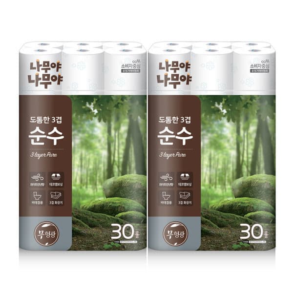 미래생활 잘풀리는집 미래생활 나무야나무야 도톰한 3겹 순수 화장지 27m 30롤 2팩