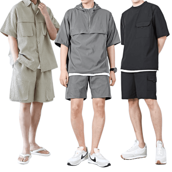 벤티브 남성 여름 트레이닝복세트 M~4XL 시어서커/나일론 아노락 맨투맨 후드 반팔 반바지 와이드
