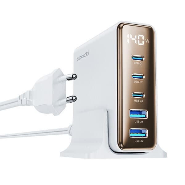TOOCKI코리아공식몰 Toocki XRui GaN 140W LED 디지털 3C2A 5포트 C타입 PD3.0 PPS 멀티충전기 - 최저가 42,990원