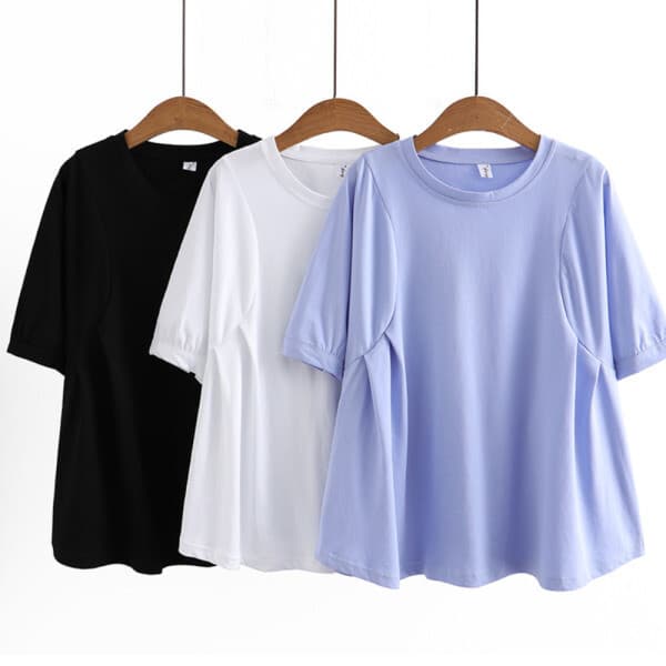 아웃사이즈 아웃사이즈 C213015 무지 플레어 A라인 퍼프 반팔 티셔츠 XL-4XL - 최저가 18,800원