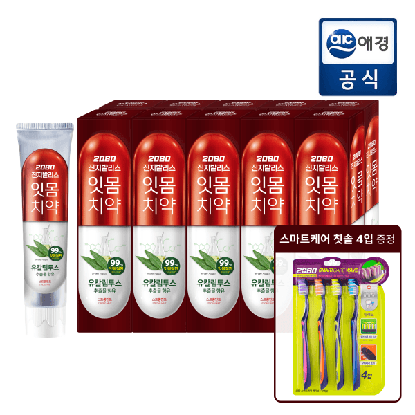 애경본사직영몰 2080 진지발리스 유칼립투스 민트치약 150gX10입 +스마트케어 칫솔 증정