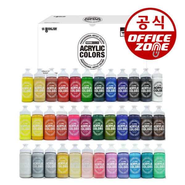 오피스존(주) 종이나라 비비드컬러 아크릴물감세트 220mlx12색