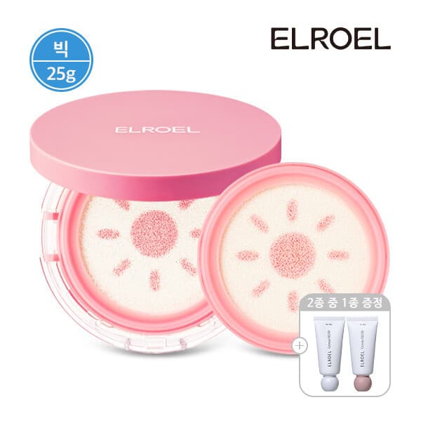 ELROEL 엘로엘 피치 핑크 톤업 팡팡 빅 선쿠션 25g 본품1+리필1+크레마 핸드크림