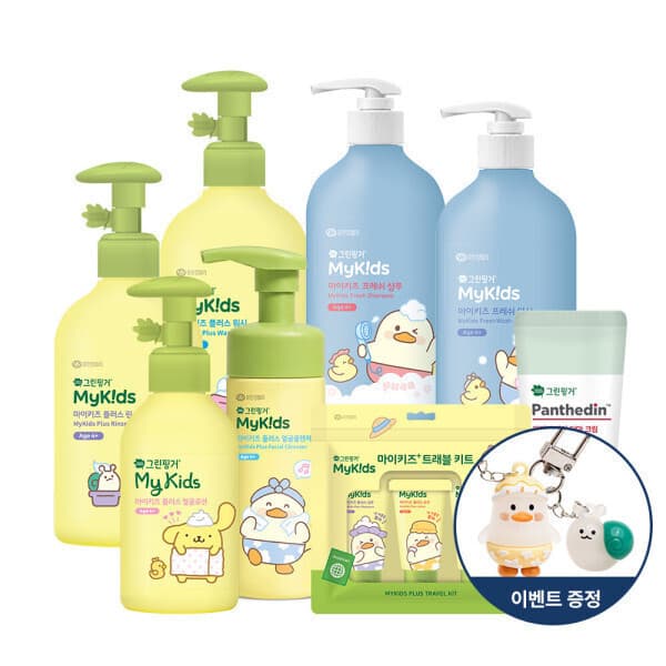 유한킴벌리직영스토어 그린핑거 마이키즈 플러스 얼굴클렌저 로션 샴푸 린스 워시 2EA