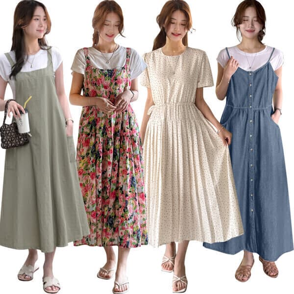 데일리앤 여름 뷔스티에 쉬폰 레이스 플라워 코튼 멜빵 플레어 나시 반팔 빅사이즈 임산부 원피스