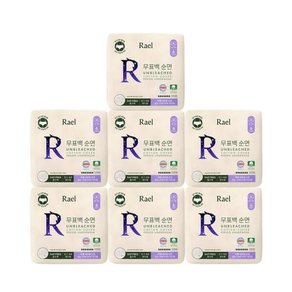 롯데아이몰 라엘 무표백 순면커버 입는오버나이트 (M/L) 6개입 7팩