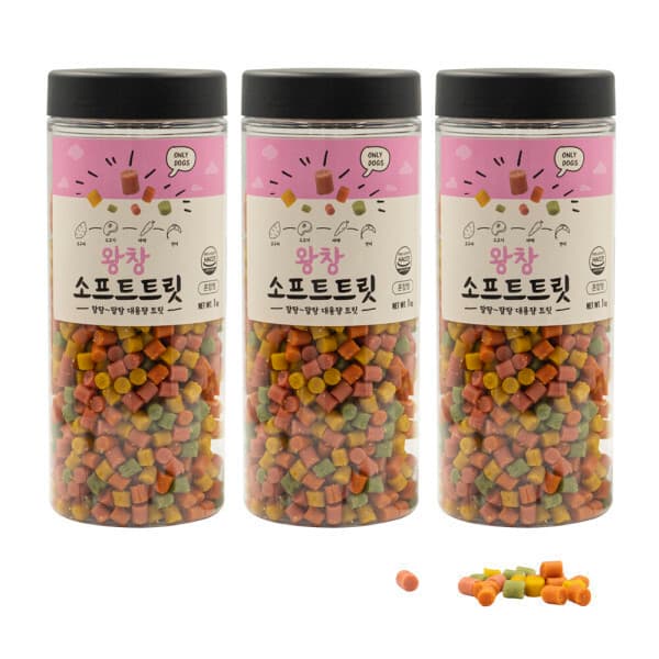 펫라벨 3kg 왕창 소프트트릿 강아지 간식 1000g x 3ea