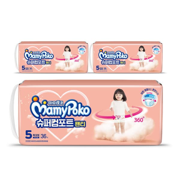 LG생활건강스타배송 마미포코 슈퍼컴포트팬티 특대형 36P x 3팩 여아