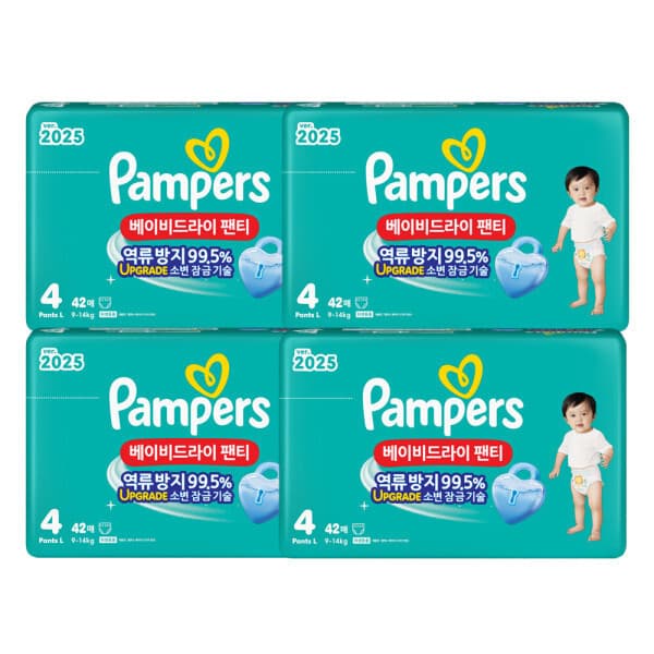 피앤지-스타배송 팸퍼스 베이비드라이 팬티형 기저귀 4단계 42매 X 4팩
