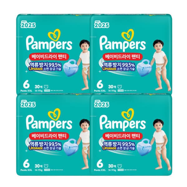 피앤지-스타배송 팸퍼스 베이비드라이 팬티형 기저귀 6단계 30매 X 4팩