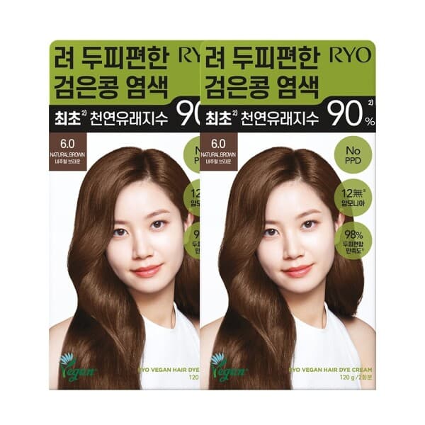 아모레퍼시픽바디헤어 려 두피편한 검은콩 염색 6.0 브라운 120g 2개