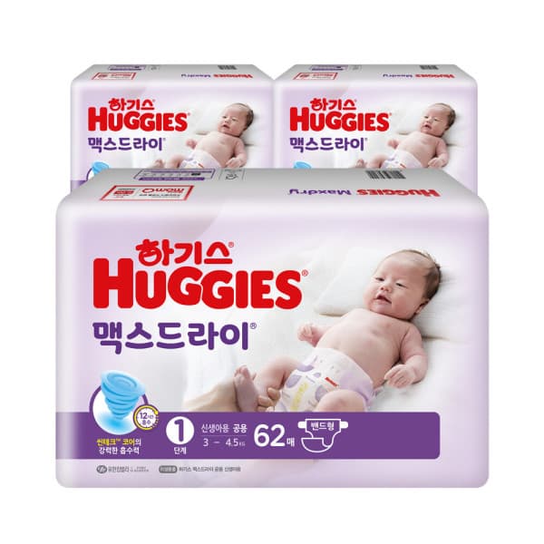 우리-i 맥스드라이 밴드 기저귀 1단계 공용 62p x3팩 - 최저가 37,900원