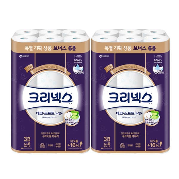 미래를여는사람들 크리넥스 데코소프트 수딩+ 3겹 24+6롤 x 2팩
