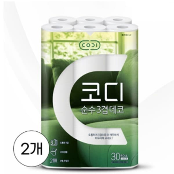다매스텐다드 코디 순수 3겹 데코 화장지 30M 30롤 2개