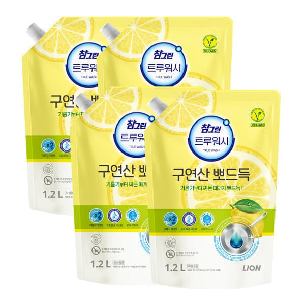 라이온코리아 참그린트루워시 구연산 레몬 1.2L 리필 x 4