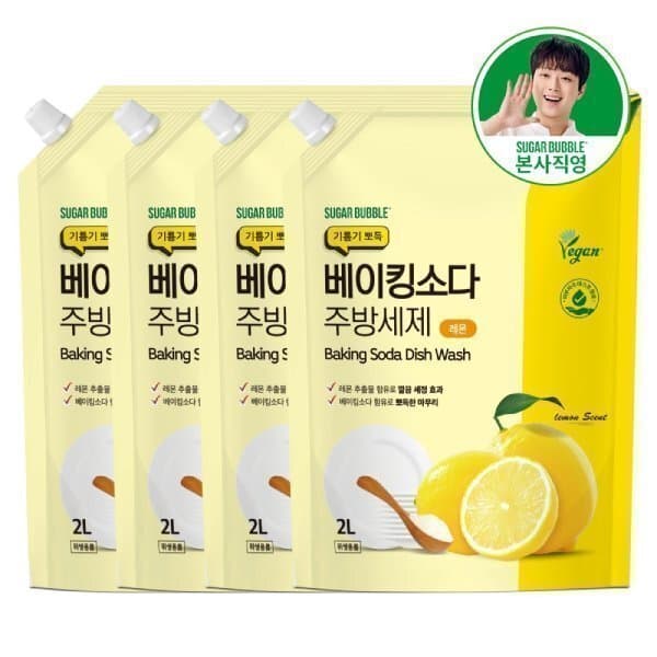 슈가버블본사 슈가버블 베이킹소다 주방세제 레몬 리필 2L 4개