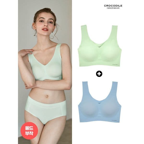 하프클럽 하프클럽/크로커다일 이너웨어 뉴 라이크라 쉘론 몰드부착 V넥 브라 1+1
