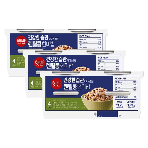 CJ제일제당-스타배송 햇반 라이스플랜 렌틸콩현미밥 190G 12입