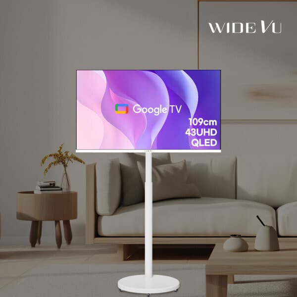 익스프레스럭코리아 와이드무빙뷰 화이트에디션 109cm 43인치 구글 4K UHD QLED 스마트TV V3 이동식스탠드 - 최저가 499,000원