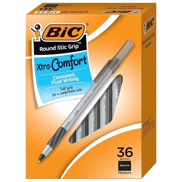 더엠제이컬렉션 BIC 원형 스틱 그립 엑스트라 컴포트 블랙 볼펜 중간 지점(1.2mm) 36개 팩 - 최저가 28,260원