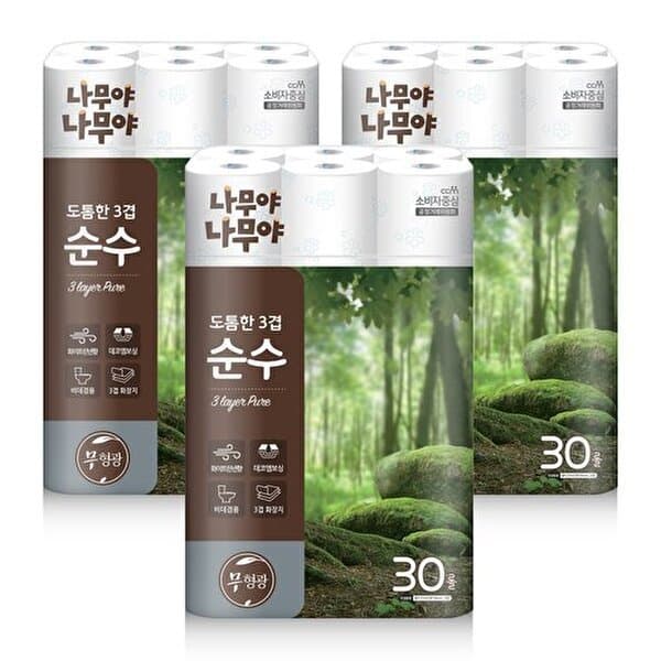 SK스토아 잘풀리는집 미래생활 나무야나무야 도톰한3겹 순수 화장지 27m x 30롤 x 3팩