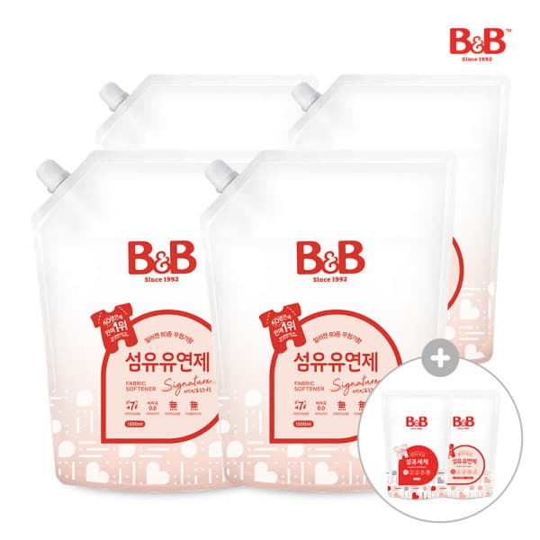 메디앙스(공식) 비앤비 아기 세탁 섬유유연제 자스민로즈 1500ml 리필 x 4개