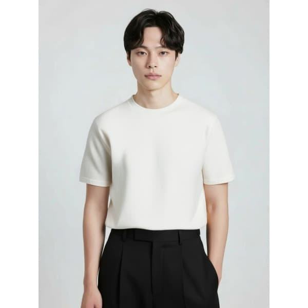신성통상_지오지아 미라쿨 변형조직 반팔 니트 AEF2ER1101