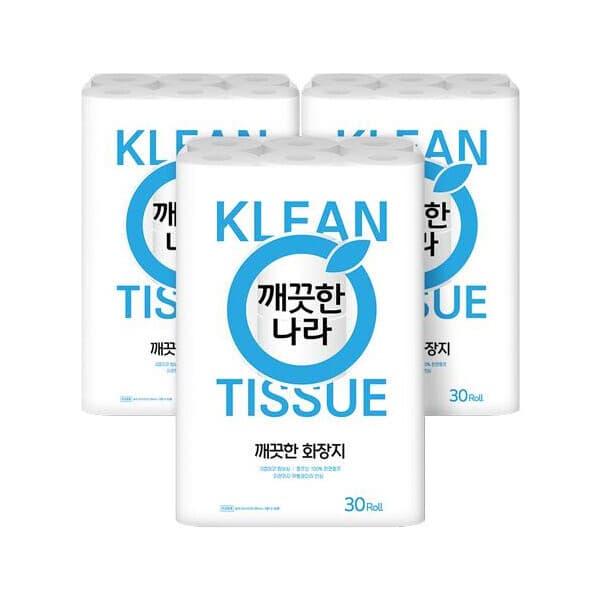 롯데  홈쇼핑 깨끗한나라 깨끗한 화장지 30롤 x 3팩