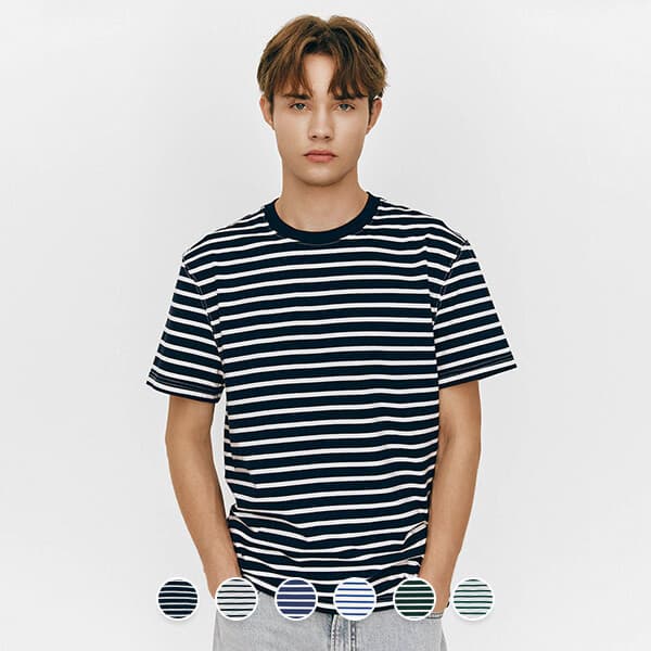 지오다노-본사직영샵 지오다노 025522 라운드넥 스트라이프 반팔티