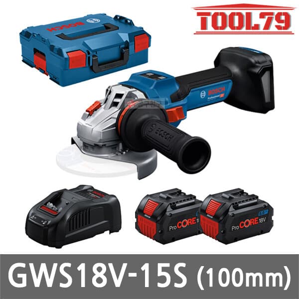 09친구 보쉬 GWS18V-15S 충전 그라인더 18V 8.0Ah 배터리 2개 100mm 6단 속도조절 브러쉬리스