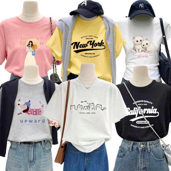 StyleAreYou 스타일아유 우유실크원단 프린트 반팔티 루즈핏 여성용 티셔츠